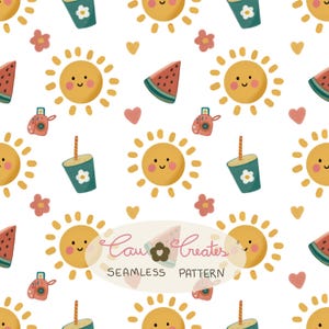 Sun watermelon summer good energy pattern seamless design for application on fabric or stationery image 2