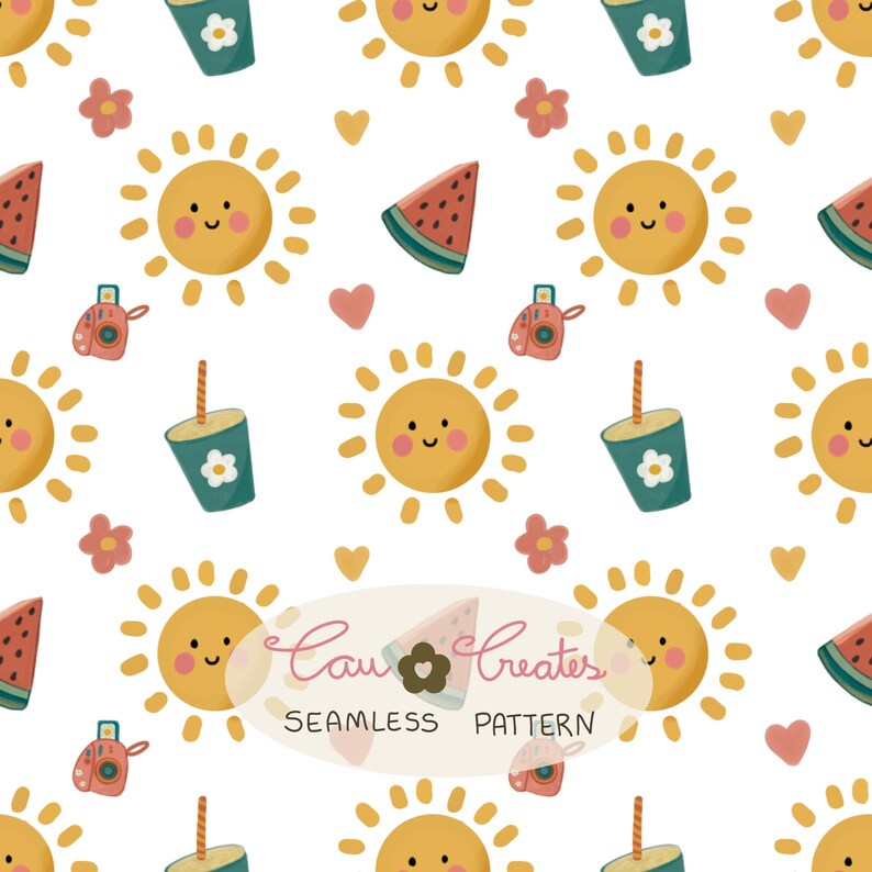 Sun watermelon summer good energy pattern seamless design for application on fabric or stationery image 2