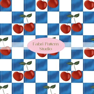 Seamless pattern cherry chess blue