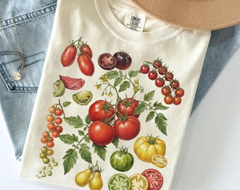 Vintage Tomato Shirt, Botanical Tomato Graphic Tee, Cottagecore Clothing Vegan Shirt, Unique Gift for Gardeners