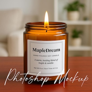 Candle Label Mockup | Amber Jar Candle Mockup | Cozy Home Candle Scene | Candle Branding Display | Candle Packaging Mockup | PSD