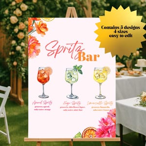 Spritz Bar Station, Aperol Limoncello Hugo Spritz anpassbares Barschild, bearbeitbares diy Spritz Barschild, Aperol Spritz Bar Poster, Zitrusfrüchte