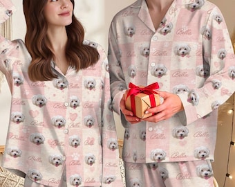 Spersonalizowane piżamy dla zwierząt, spersonalizowane piżamy z motywem pyszczka zwierzaka, pasujące stroje rodzinne, prezent dla właściciela zwierzaka, spersonalizowane spodnie dla psa lub kota