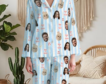 Aangepaste gezichtspyjama geruite set, gepersonaliseerde pyjama voor huisdier met foto, bijpassende outfit voor familie en stel, hondencadeaus voor eigenaren, pyjamabroek hond kat moeder