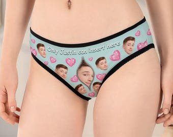 Funny custom face slip slip, gepersonaliseerde slip met foto, cadeau voor vriendin, Valentijnsdagcadeaus, humoristisch damesondergoed