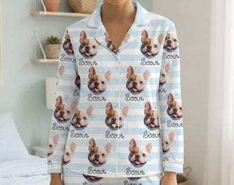 Aangepaste huisdier cartoon pyjama, gepersonaliseerde pyjama huisdier gezicht met foto, bijpassende familie-outfit, huisdier cadeau voor eigenaren, aangepaste hond kattenbroek
