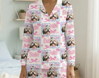 Spersonalizowana piżama ze zdjęciem dla zwierząt, spersonalizowana piżama dla zwierząt, pasujące ubranie rodzinne, uroczy prezent dla miłośnika zwierząt, spersonalizowany zestaw spodni