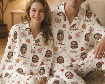 Aangepaste pyjama met foto, grappige bijpassende pyjama voor koppels, gepersonaliseerde nachtkledingset, pyjama cadeau voor hem en haar