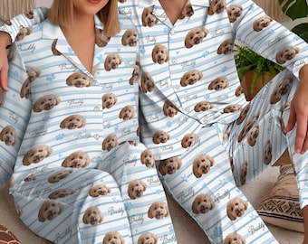 Spersonalizowane piżamy dla zwierząt, spersonalizowane piżamy z motywem pyszczka zwierzaka, pasujące stroje rodzinne, prezent dla właściciela zwierzaka, spersonalizowane spodnie dla psa lub kota