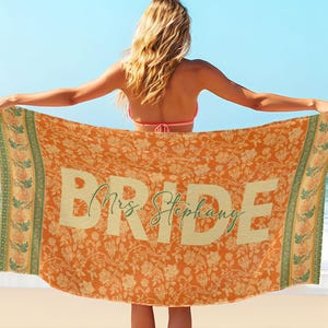 Custom Bride Beach Towel, Personalized Bride Beach Towel, Bachelorette Pool Towel, Vacation Gift, Wedding Beach Towel, Mrs. Beach Towel Gift