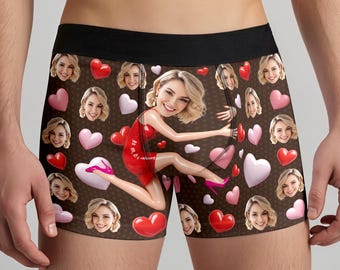 Aangepast gezicht vriendin boxershorts, gepersonaliseerd herenondergoed met foto, grappig cadeau voor hem, Valentijnsdagcadeau, unieke boxershorts voor mannen