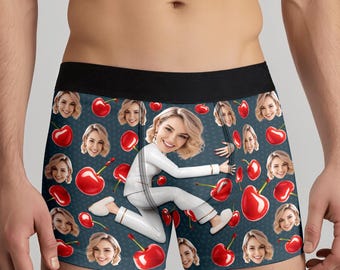 Aangepast gezicht vriendin boxershorts, gepersonaliseerd herenondergoed met foto, grappig cadeau voor hem, Valentijnsdagcadeau, unieke boxershorts voor mannen