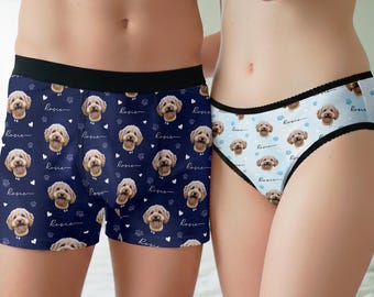 Aangepaste boxershort voor huisdiergezicht voor mannen en vrouwen, bijpassend ondergoed voor koppels met foto, gepersonaliseerde hond kat heren boxershorts, grappig cadeau voor huisdierliefhebbers
