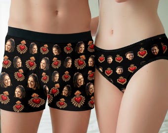 Aangepaste vintage hartondergoed met foto, grappig bijpassend ondergoedpaar, aangepaste gezichtsboxershort, Valentijnsdagcadeaus mannen en vrouwen