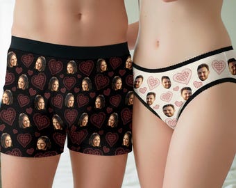 Aangepaste Sweet Heart-ondergoed met foto, grappig bijpassend ondergoed voor stel, aangepaste boxershort met gezicht, Valentijnsdagcadeaus mannen en vrouwen