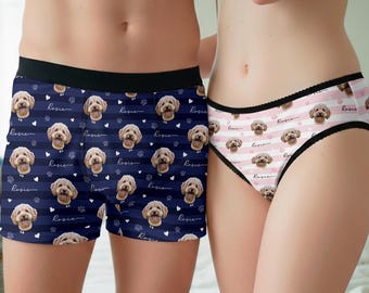 Aangepaste boxershort voor huisdiergezicht voor mannen en vrouwen, bijpassend ondergoed voor koppels met foto, gepersonaliseerde hond kat heren boxershorts, grappig cadeau voor huisdierliefhebbers