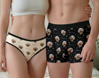 Aangepaste boxershort voor huisdiergezicht voor mannen en vrouwen, bijpassend ondergoed voor koppels met foto, gepersonaliseerde hond kat heren boxershorts, grappig cadeau voor huisdierliefhebbers