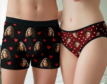 Gepersonaliseerd ondergoed heren en dames met foto, grappig bijpassend ondergoed voor stel, boxershort op maat, Valentijnsdagcadeaus
