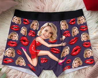 Aangepast gezicht vriendin boxershorts, gepersonaliseerd herenondergoed met foto, grappig cadeau voor hem, Valentijnsdagcadeau, unieke boxershorts voor mannen