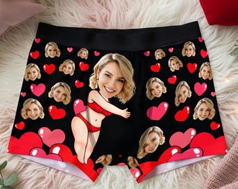 Aangepast gezicht vriendin boxershorts, gepersonaliseerd herenondergoed met foto, grappig cadeau voor hem, Valentijnsdagcadeau, unieke boxershorts voor mannen
