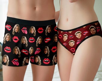 Personalized Underwear Men & Women with Photo, Funny Matching Underwear Couple, Custom Face Boxer Briefs, Valentine's Day Gifts