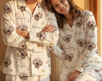 Spersonalizowana piżama ze zdjęciem dla zwierząt, spersonalizowana piżama dla zwierząt, pasujące ubranie rodzinne, uroczy prezent dla miłośnika zwierząt, spersonalizowany zestaw spodni