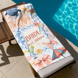 Custom Bride Beach Towel, Personalized Bride Beach Towel, Bachelorette Pool Towel, Vacation Gift, Wedding Beach Towel, Mrs. Beach Towel Gift
