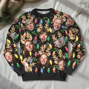 Kersttrui gepersonaliseerd gezicht, custom huisdier lelijk sweatshirt, kersttrui Reunion Festie Family, grappig aangepast gezicht sweatshirt