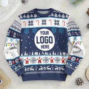 Benutzerdefiniertes Logo hässliche Pullover, personalisierte Firma Weihnachtspullover, lustiges Team Urlaub Outfit, Business Logo Geschenk für Männer und Frauen