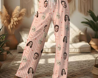 Aangepaste gezichtspyjama geruite set, gepersonaliseerde pyjama voor huisdier met foto, bijpassende outfit voor familie en stel, hondencadeaus voor eigenaren, pyjamabroek hond kat moeder
