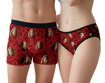 Personalized Underwear Men & Women with Photo, Funny Matching Underwear Couple, Custom Face Boxer Briefs, Valentine's Day Gifts