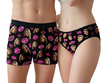 Gepersonaliseerd ondergoed heren en dames met foto, grappig bijpassend ondergoed voor stel, boxershort op maat, Valentijnsdagcadeaus