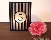 Striped Luminary Wedding Table Numbers. Wedding Table Markers, Luminaries, Wedding Decor