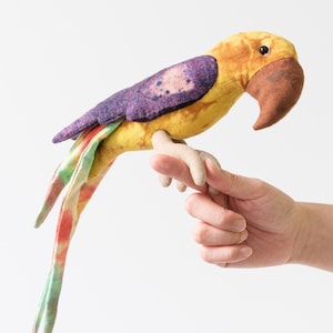 Hand-Dyed Fabric Parrot Sculpture: Whimsical Textile Art Toy