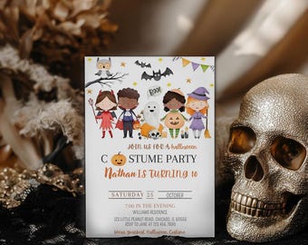 Editable Halloween Costume Party Invitation | Kids Birthday Invite Template | Cute Halloween Ghost Pumpkin Witch Design | Instant Download