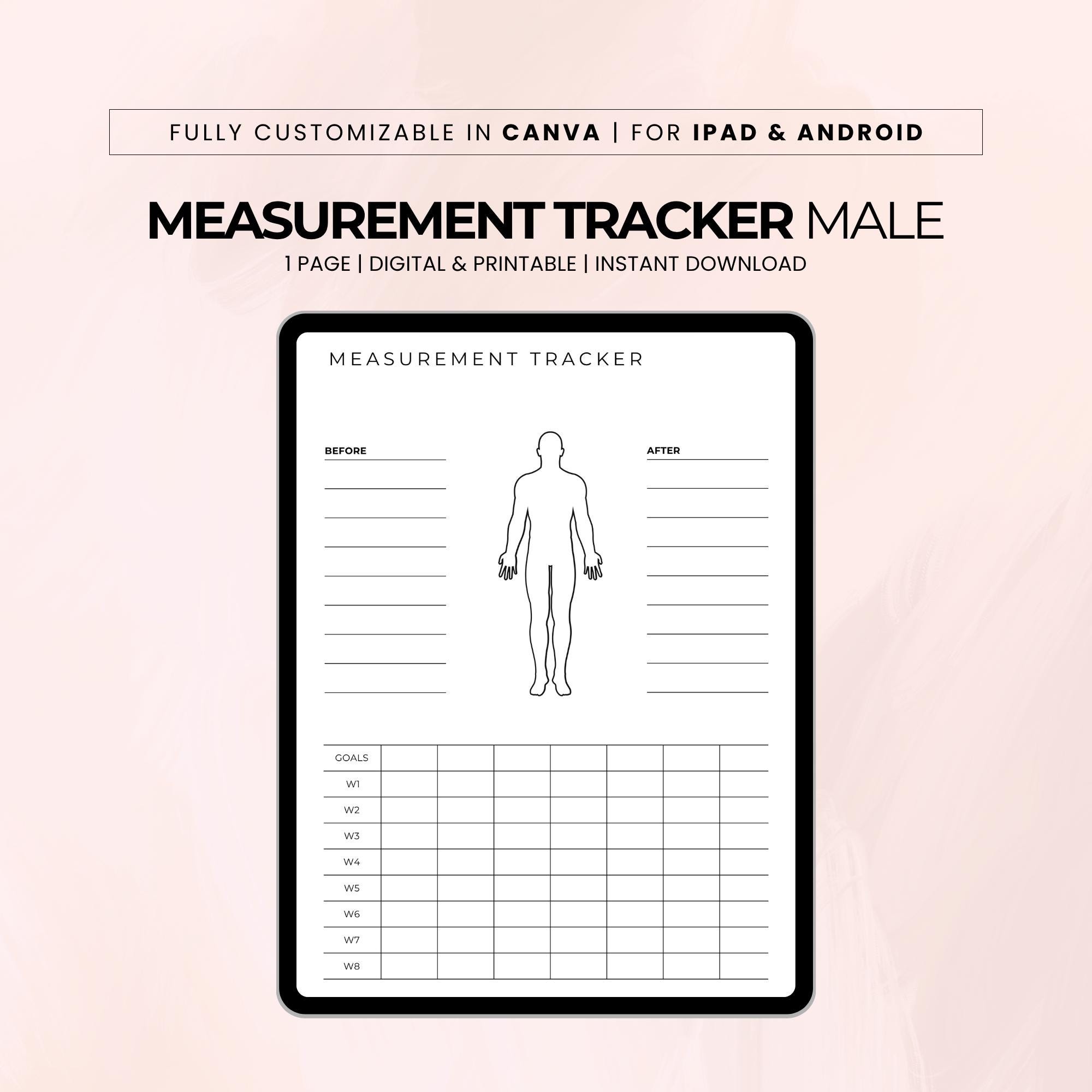 Male Measurement Tracker Printable PDF, Body Measurement Log, Fitness ...
