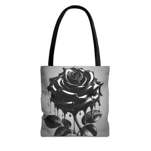 Elegante schwarze Rosen-Einkaufstasche, Blumen-Einkaufstasche, AOP-Design für Frauen, Geschenk für sie, stilvolle wiederverwendbare Tasche