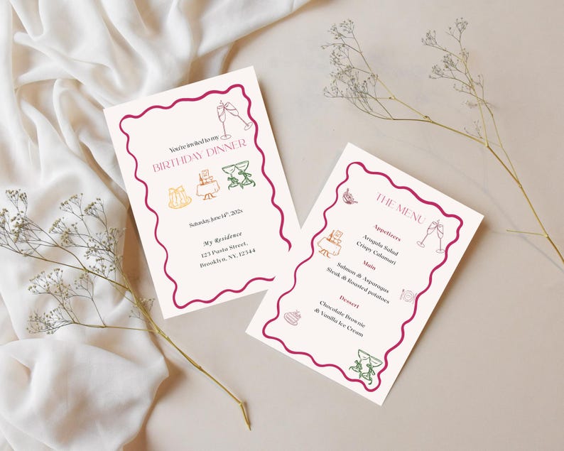 Editable Birthday Dinner Invitation & Menu Template | Elegant Dinner ...