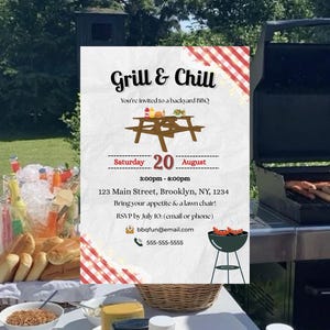 Editable Grill & Chill BBQ Invitation, Backyard BBQ Party Invite, Summer Cookout Printable, Editable Instant Download, BBQ Birthday Template