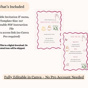 Editable Birthday Dinner Invitation & Menu Template | Elegant Dinner ...