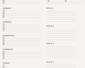 Familjereferensblad för kylskåp: Veckouppgifter, matinventeringsplanerare, måltidsförberedelser, inköpslista, syssloschema, utskrivbar PDF, 2 sidor