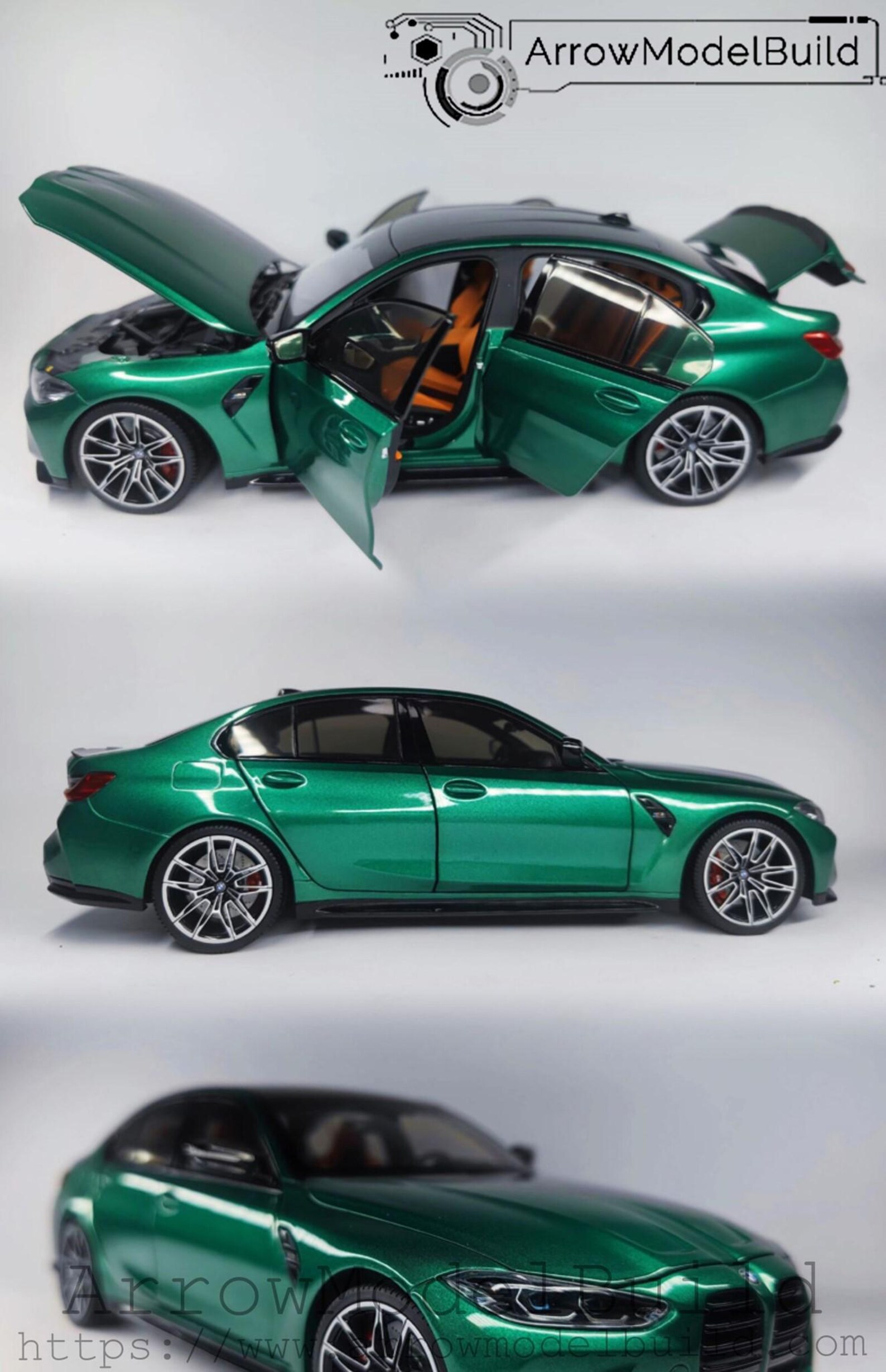 Aeromodelbuild BMW M3 G80 (isle of Man Green) Black and Brown Interior ...
