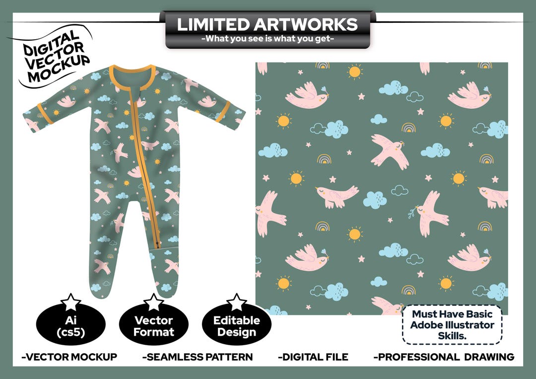 Python Onesies Onesie Pajamas Vector Mock-up for Baby, Toddler & Infant With Flying ...