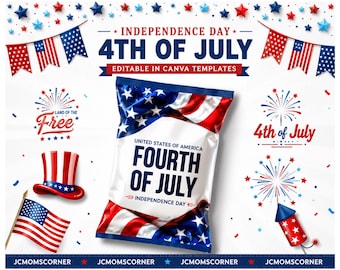 Independence Day 4th of July Chip Bag Editable in Canva Templates