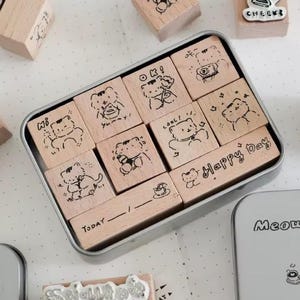 10pcs Wooden Rubber Stamp Set – Cute Cat Stamps for Scrapbooking, DIY Crafts, Journaling, Planner, Card Making Supplies