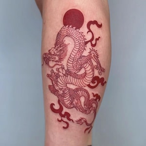 Roter Drache temporäre Tattoo Aufkleber | Wasserdichtes Fake Tattoo für Männer & Frauen | Japanisch Chinesisch Edgy Körper Kunst