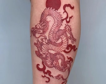Roter Drache temporäre Tattoo Aufkleber | Wasserdichtes Fake Tattoo für Männer & Frauen | Japanisch Chinesisch Edgy Körper Kunst