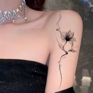 4 Pcs Ink Flower Temporary Tattoo Stickers for Women | Abstract Floral Lotus Arm Art | Waterproof Sexy Fake Tattoos | Anime Manga Dark