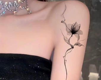 4 Pcs Ink Flower Temporary Tattoo Stickers for Women | Abstract Floral Lotus Arm Art | Waterproof Sexy Fake Tattoos | Anime Manga Dark