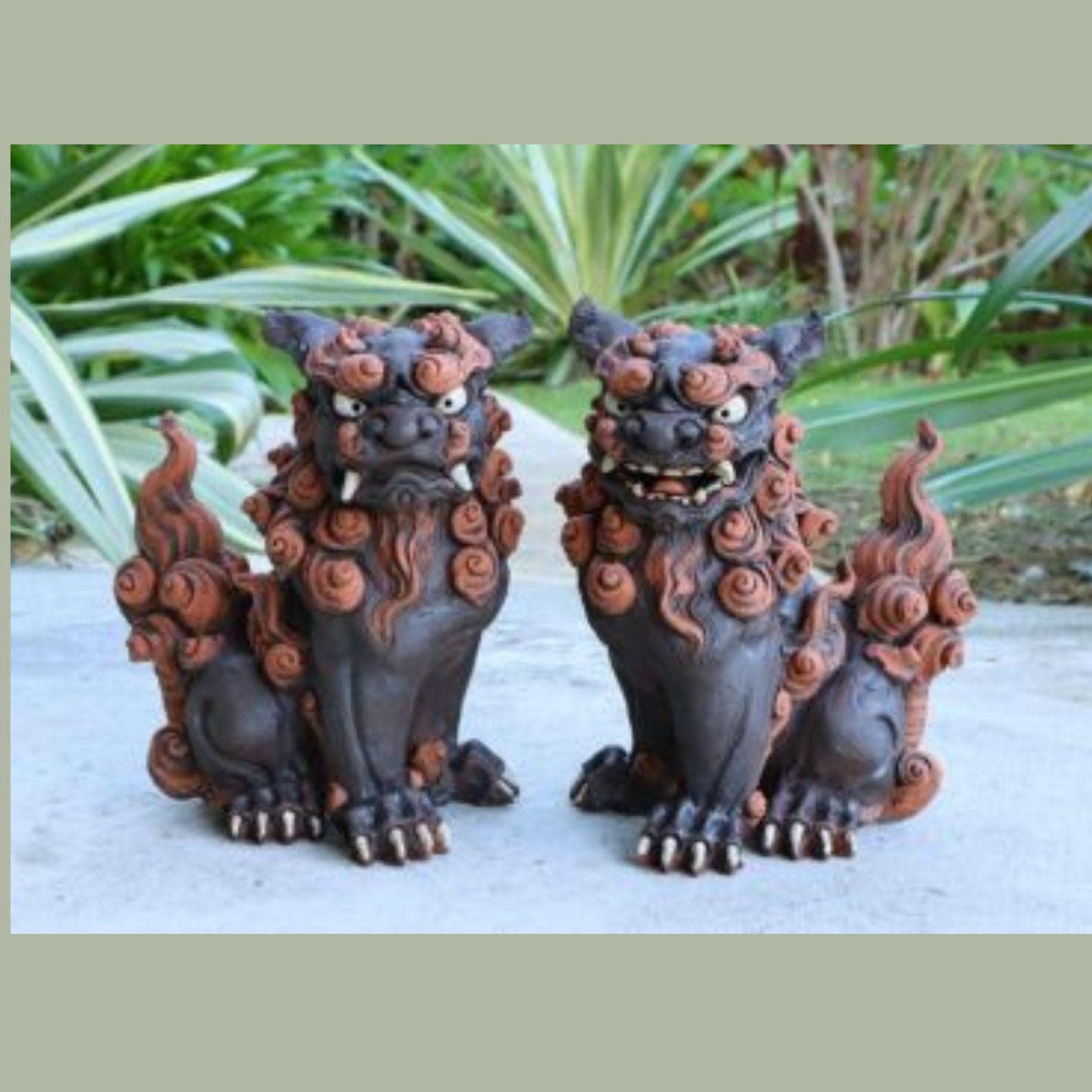 Authentic Japanese Shisa Pair - Handcrafted Okinawa Lion Statues